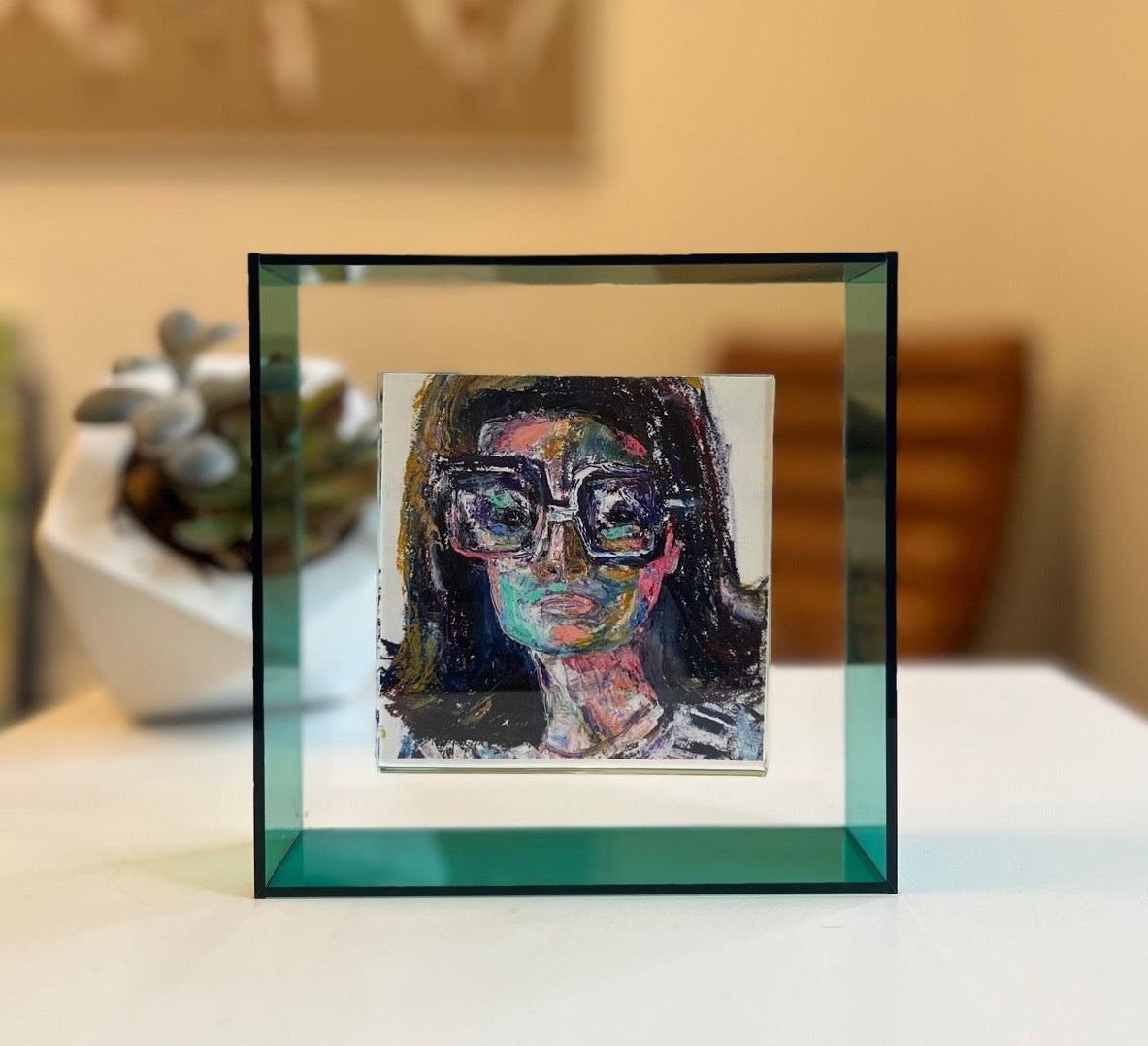 KPalm Fine Art Neon Jackie in a turquoise acrylic frame