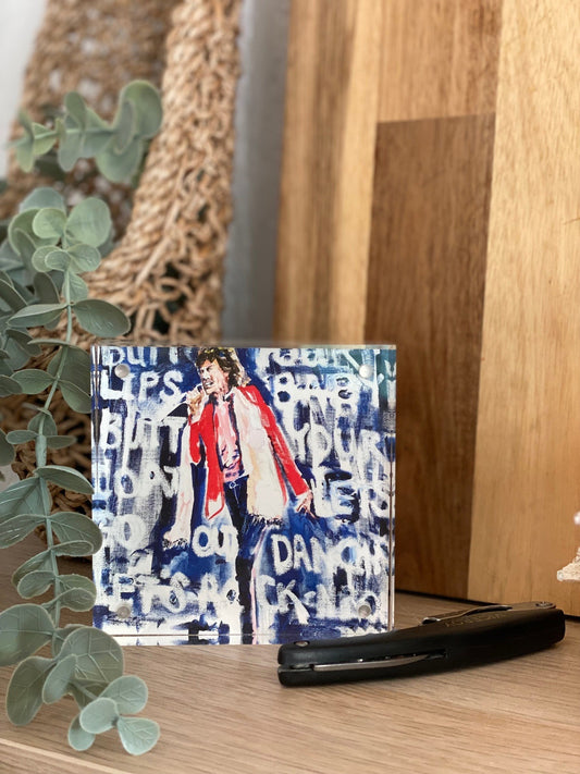 KPalm Fine Art Mick Jagger print in an acrylic block
