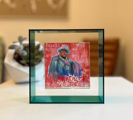 KPalm Fine Art Notorious B.I.G. print in a turquoise acrylic frame
