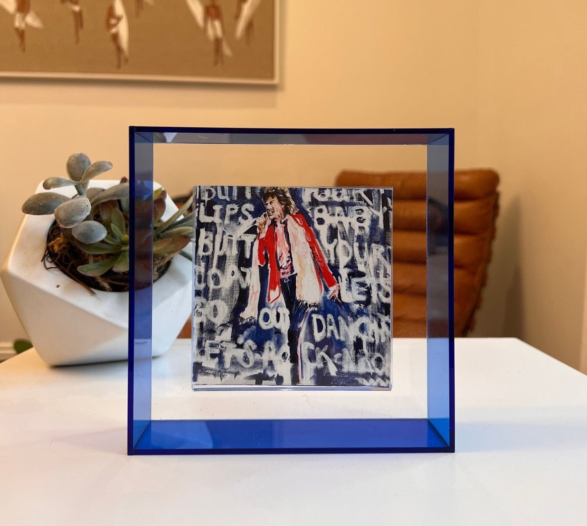 KPalm Fine Art MicK Jagger print in a blue acrylic frame